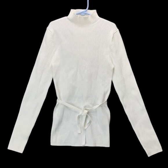 Babaton Sculpt Knit Tie‎ Back Mock Turtleneck Women’s S White Long Sleeve Top - Picture 2 of 16